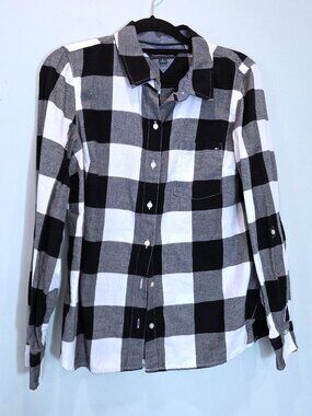 NWOT Tommy Hilfiger Black & White Plaid Flannel Shirt Size M